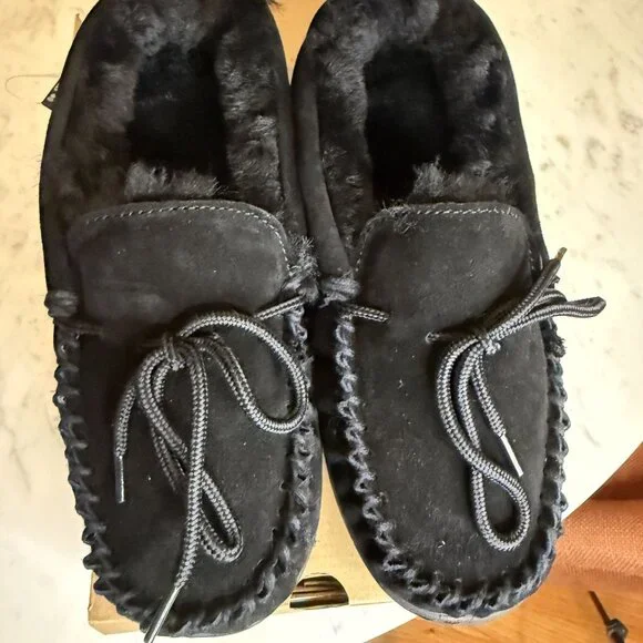 BEARPAW Mindy Genuine Sheepskin Fur Lined Moccasin Black Women's Size 8 NEW [jb] - Picture 4 of 11